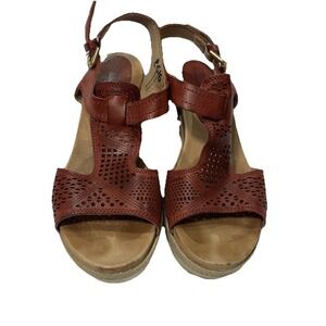 Pikolinos Leather Wedge Sandals Open Toe Adjustable Slingback Burgundy Wine / 38